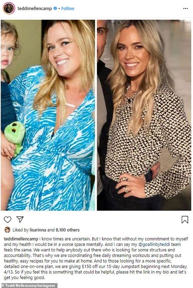 Health first: Teddi Mellencamp shared a dramatic before-and-after picture, while reflecting on how losing weight affected her mental health on Monday