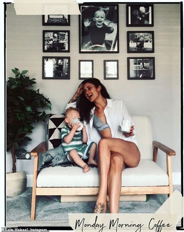 That's my boy: Katie welcomed her son Hudson in July 2018 as a single mum, after splitting with boyfriend Andy Speer when she was eight months pregnant