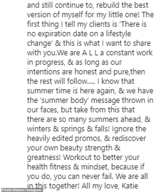 Change: Describing her decision to overhaul her body, Katie explained that her first picture was taken shortly after she returned to the UK following the breakdown of her relationship and at the start of her life as a single mother