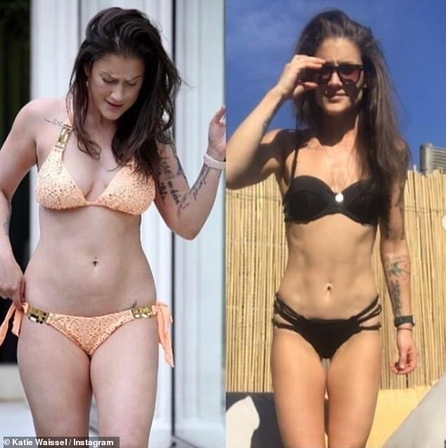 Before and after: Katie Waissel shared an incredible before and after bikini snap showcasing her incredible weight loss on Instagram on Thursday