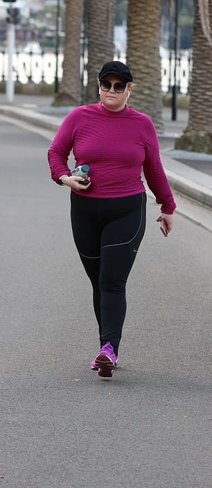 Now and then: Hollywood actress Rebel Wilson, 40, (pictured) flaunted her slimmed down figure in tight activewear as she enjoyed a walk around Sydney on Monday