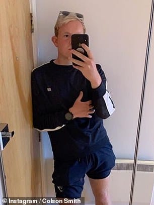 Weight loss: Colson (pictured in June) first showed off his impressive weight loss in March, but has been continuing to slim down while in lockdown as he kept up with his fitness routine
