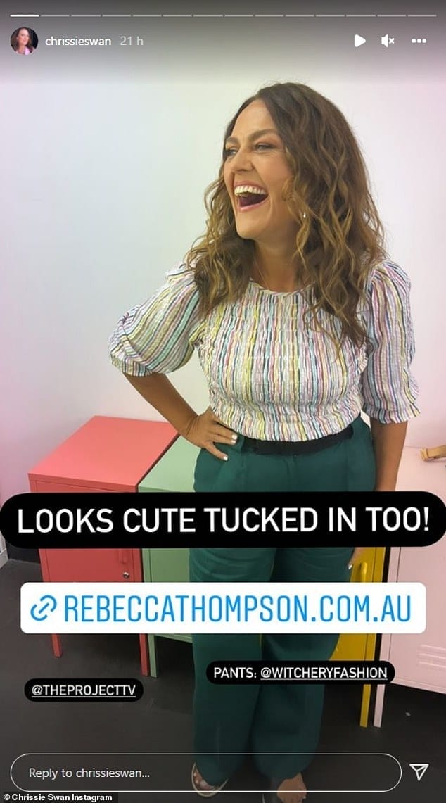 How fabulous! On Tuesday, Chrissie Swan showed off her impressive weight loss as she spruiked a gorgeous colourful blouse on her Instagram page