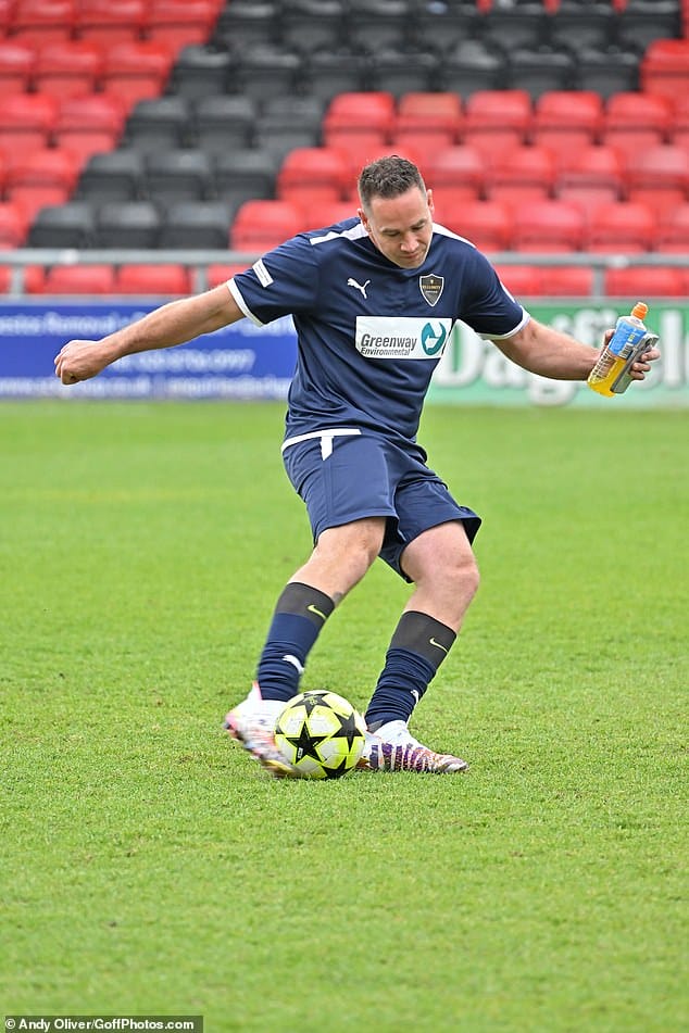 Talented: He later showed off his skills as he deftly kicked the ball around the pitch, clad in a blue football kit