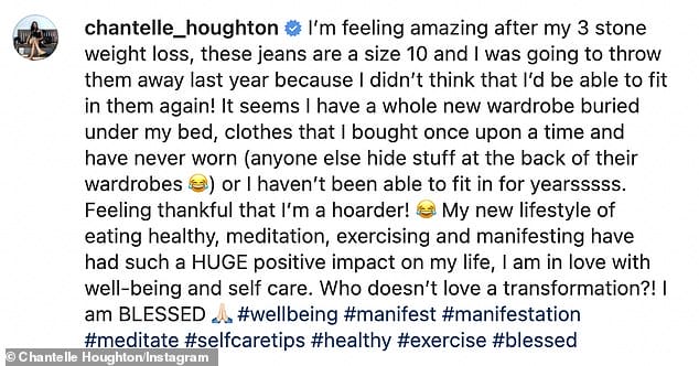 Pride: The former Celebrity Big Brother housemate, 39, took to Instagram on Friday to share a picture of herself looking slim, updating fans about her progress