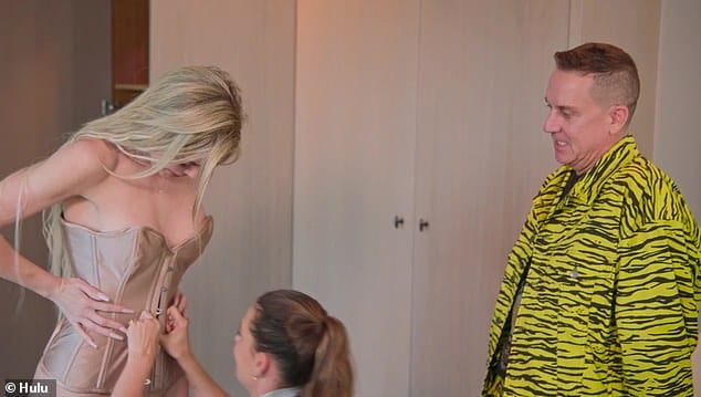 Complimenting: The new episode of The Kardashians - entitled I Never Thought I'd See The Day - features a sequence where Khloe and Kim are getting ready together, with both Kim and fashion designer Jeremy Scott - who designed her glittering gold Met Gala gown - complimenting her new slimmer frame